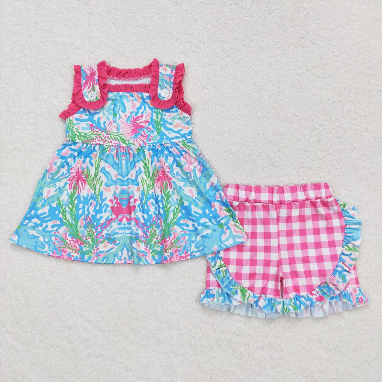 best sister blue pink floral boutique clothing set
