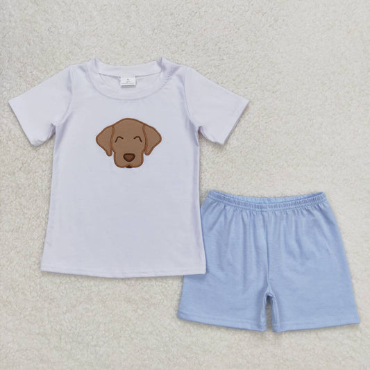 baby boy embroidery dog print shirt blue shorts outfit