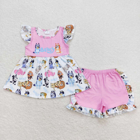 pink blue dog cartoon outfit