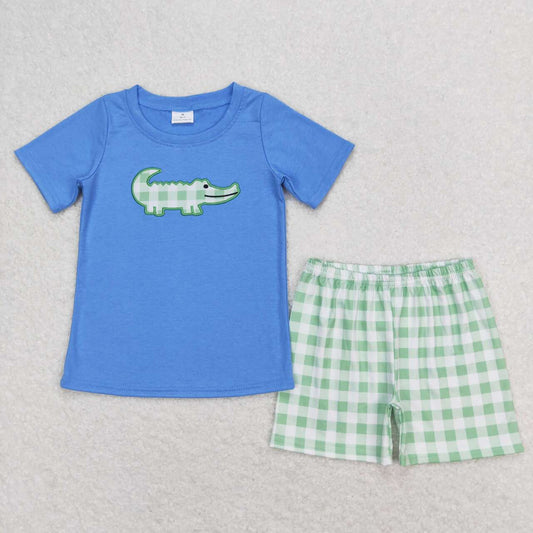 boy embroidery crocodile summer outfit