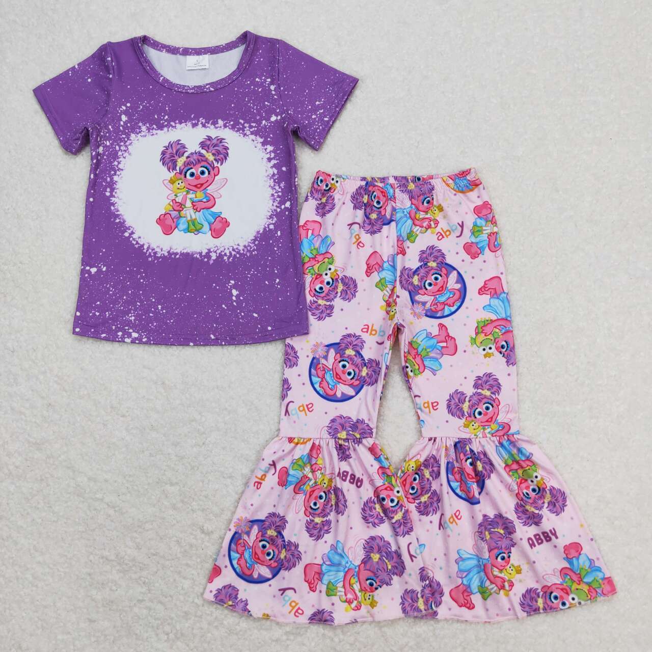 cartoon girls purple bell bottoms set