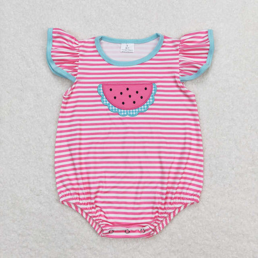 pink stripes embroidery watermelon romper