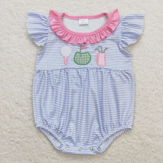 toddle baby girls embroidery blue golf romper