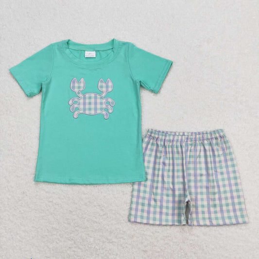 toddle baby boy embroidery beach crab summer outfit
