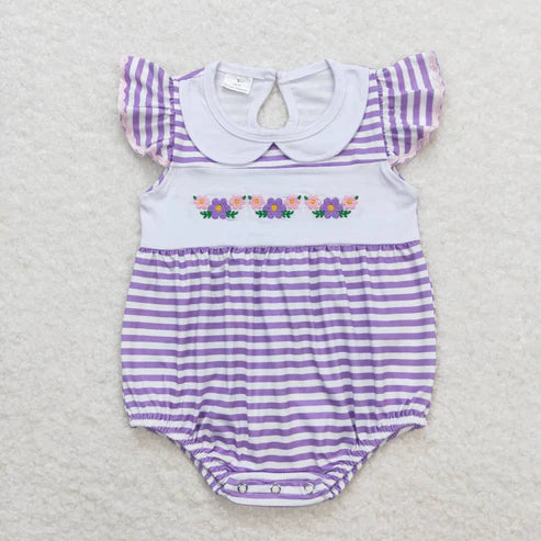 embroidery flower best sister purple stripes matching outfit