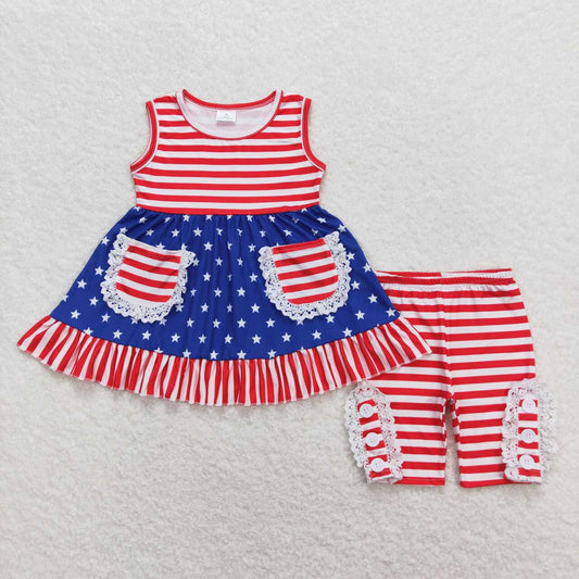 red stripes blue star american girls july 4th outfit