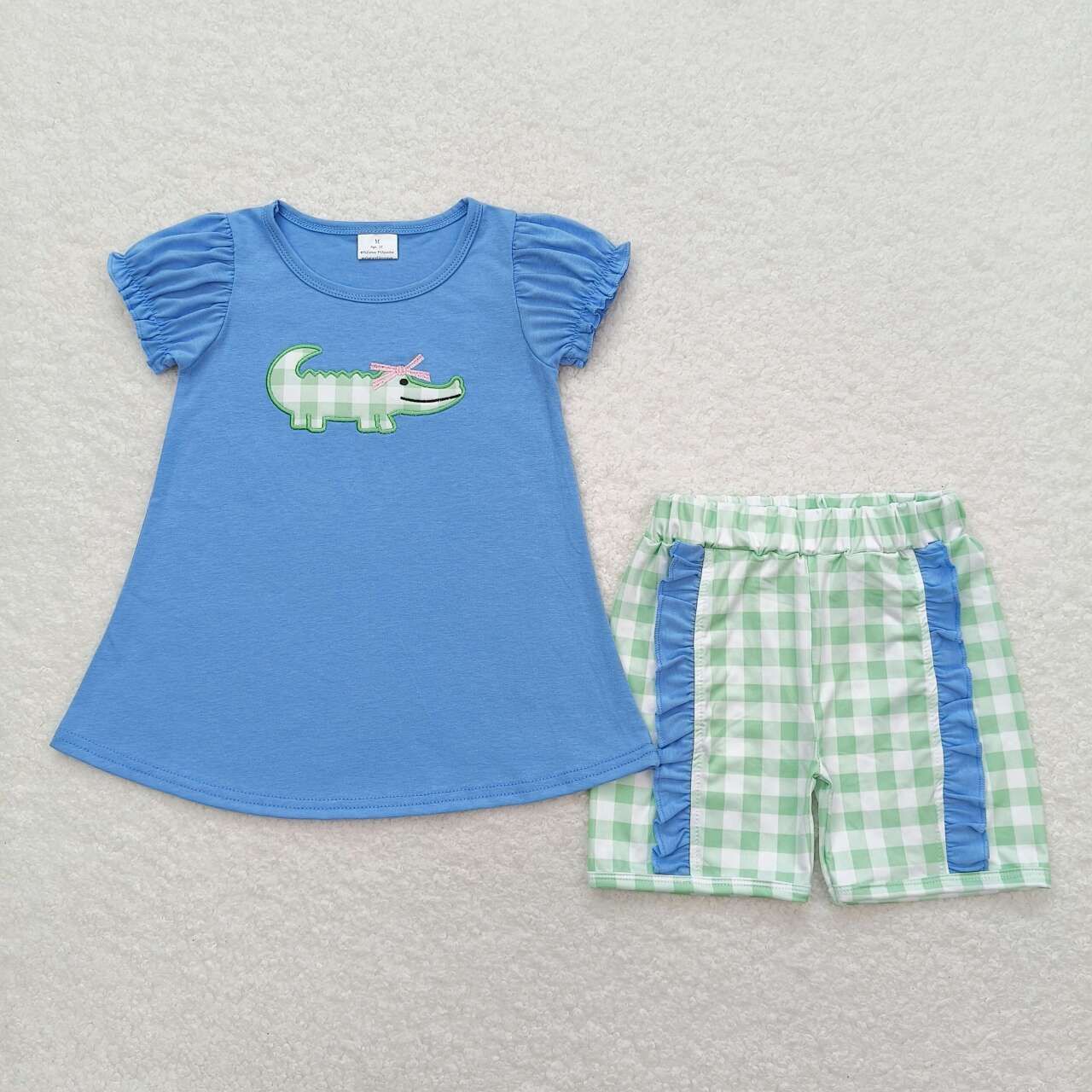 embroidery crocodile girls summer clothing set