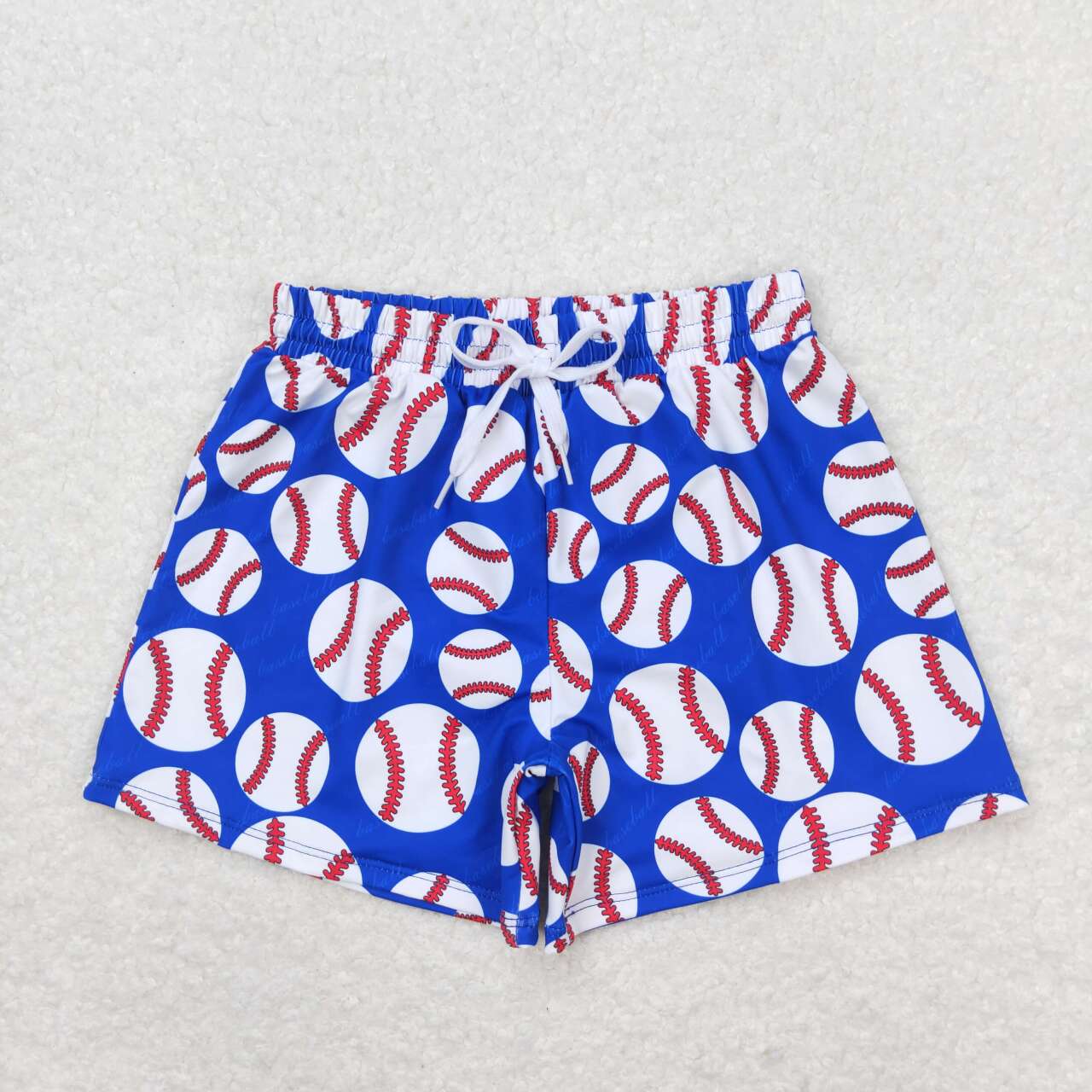 Boy blue baseball swim trunks