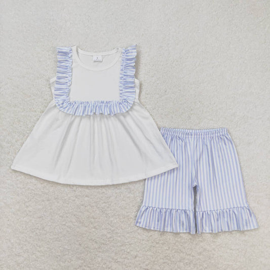 girls wholesale blue stripes outfit