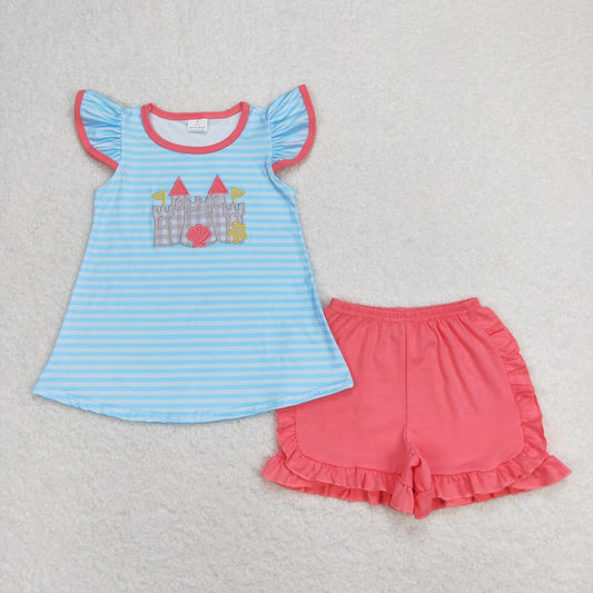 infant toddle girls embroidery castle design outfit