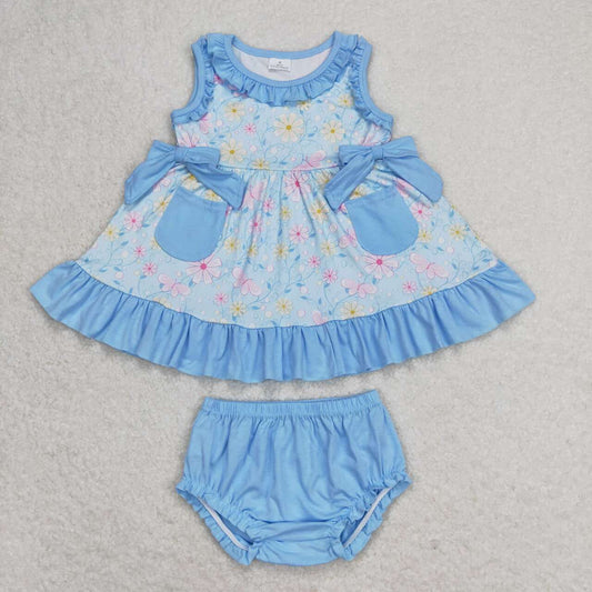 toddle girls blue floral bummie set