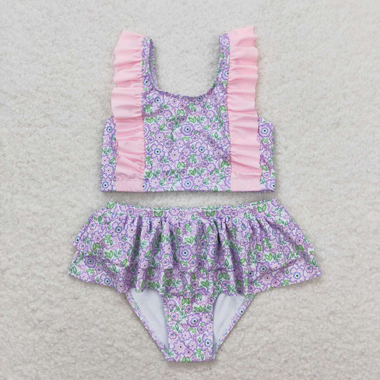 lavender floral two pieces swimwear