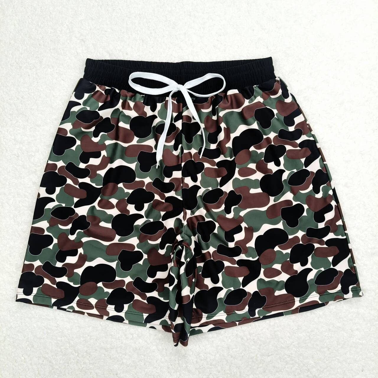 Adult man brown green camo summer swim trunks