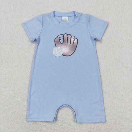 toddle baby boy blue embroidery  baseball romper