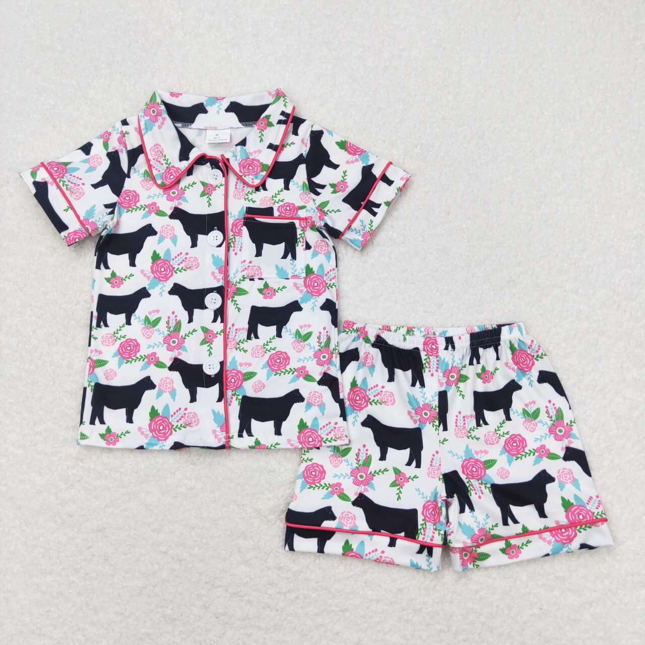floral cow short sleeve button dowm pajama set