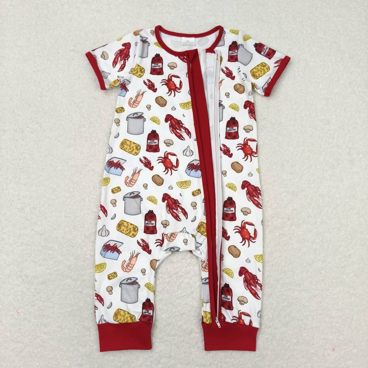 boiled crawfish short sleeve zip romper