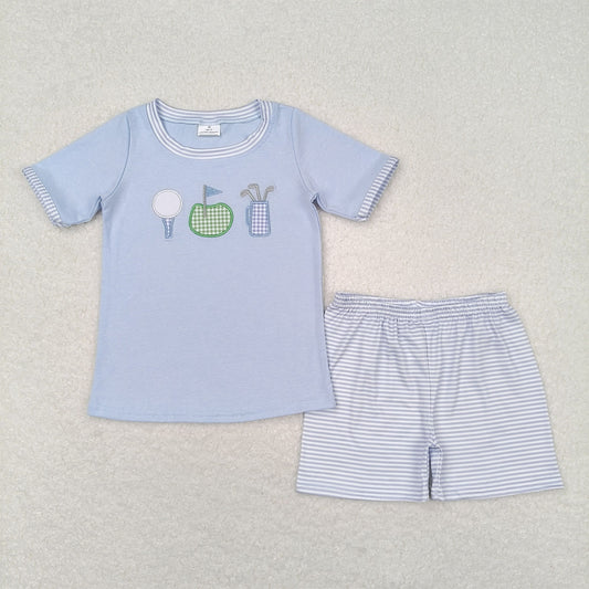 baby boy blue shirt embroidery golf design summer outfit