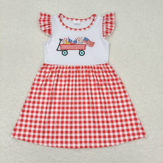 embroidery American flag red gingham july 4th dress