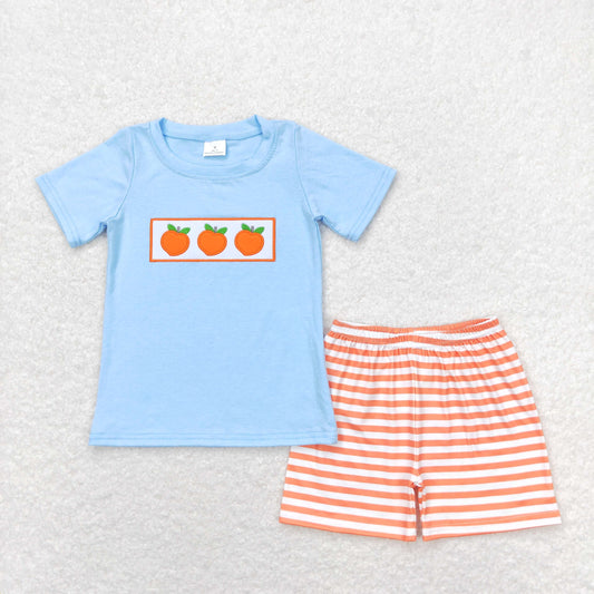 embroidery peach baby boy boutique clothing set