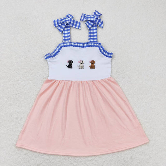 embroidery three dogs straps dress