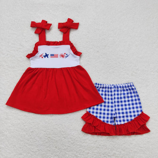 embroidery American flag baby girls july 4th outfit