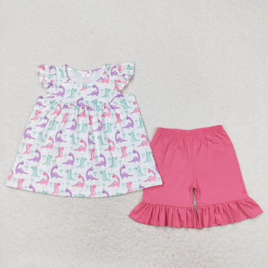 girl dinosaur shirt pink shorts outfit