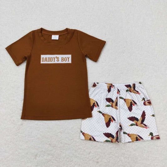 Daddys boy brown shirt mallard duck shorts fathers day outfit