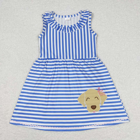 baby girls blue stripe embroidery dog print dress