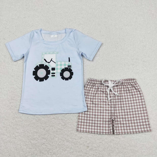 farm tractor shirt khaki gingham shorts outfit