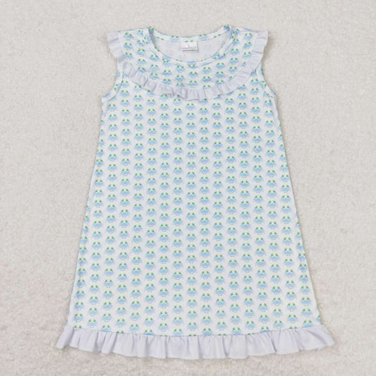 girls blue crab summer beach dress