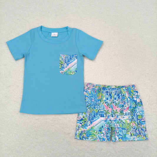toddle baby boy summer blue floral outfit