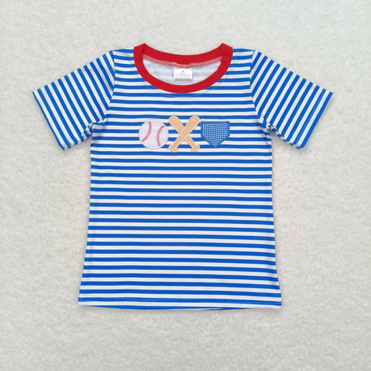 blue stripes baby boy embroidery baseball shirt