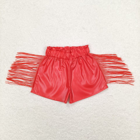 toddle girls red p-leather tassel shorts
