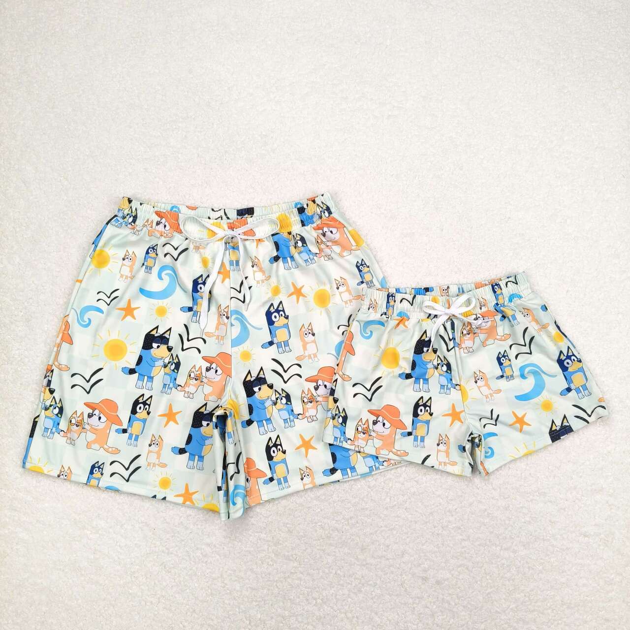 adult kids blue cartoon dog swimwear boy swim trunks
