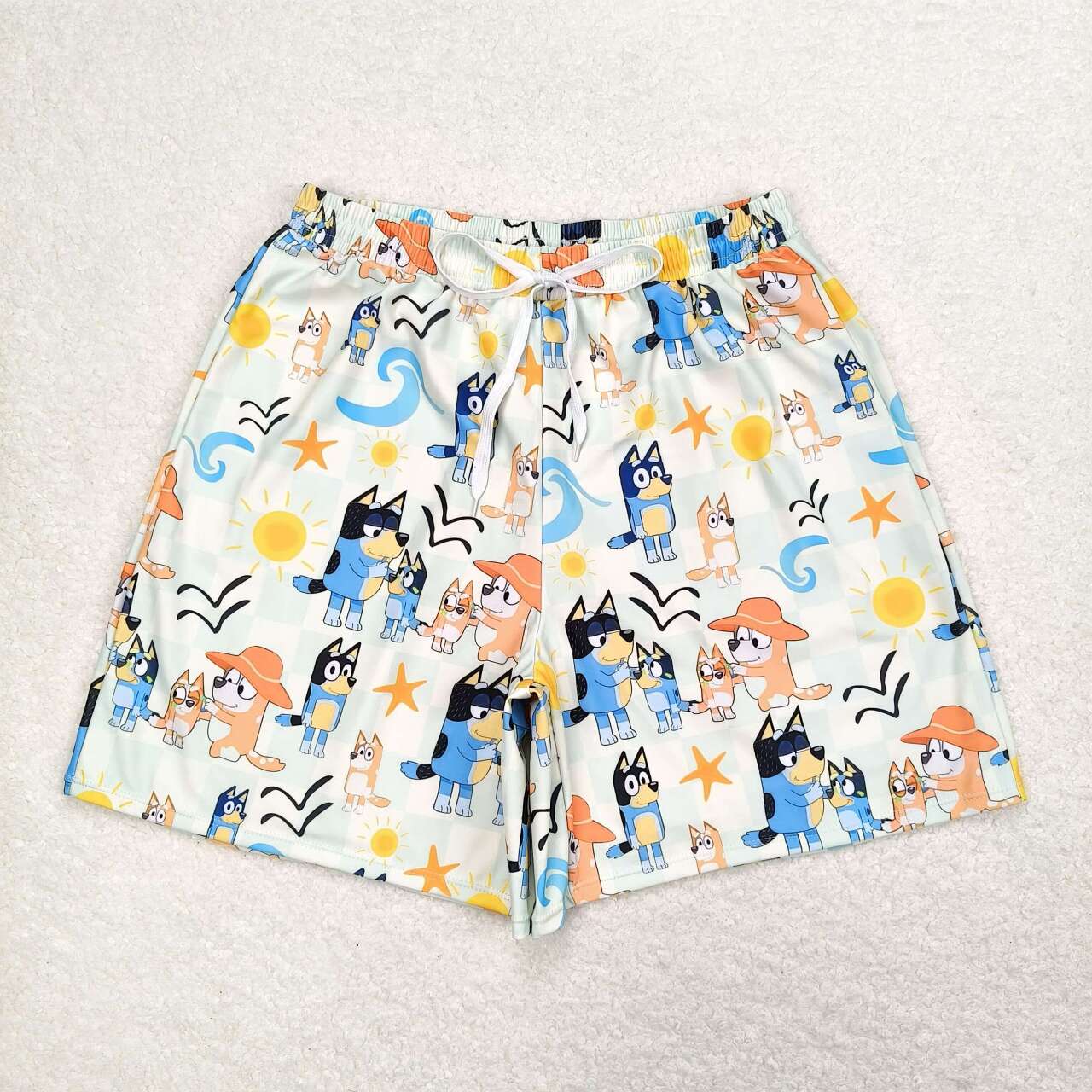 Adult man blue cartoon dog swim trunks