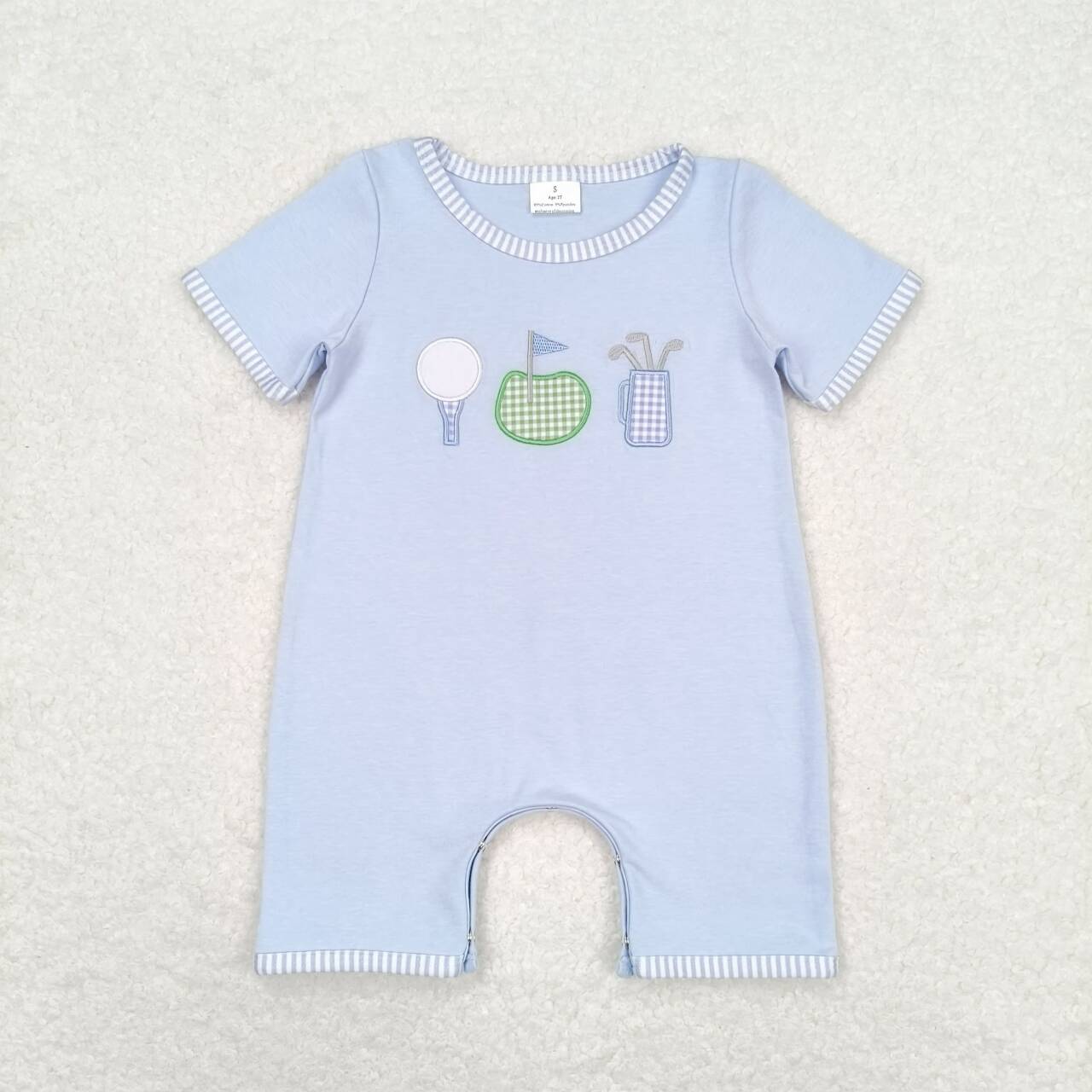 toddle baby boy embroidery blue golf romper