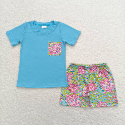 floral turtle baby boy clothing set