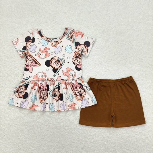 girls cartoon shirt brown shorts outfit