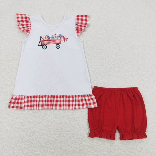 embroidery American flag girls clothing set