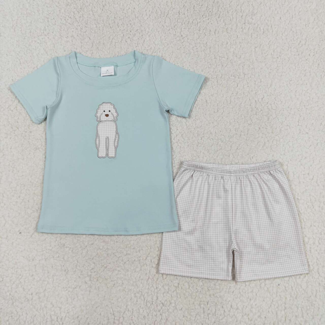 embroidery puppy dog gingham short set