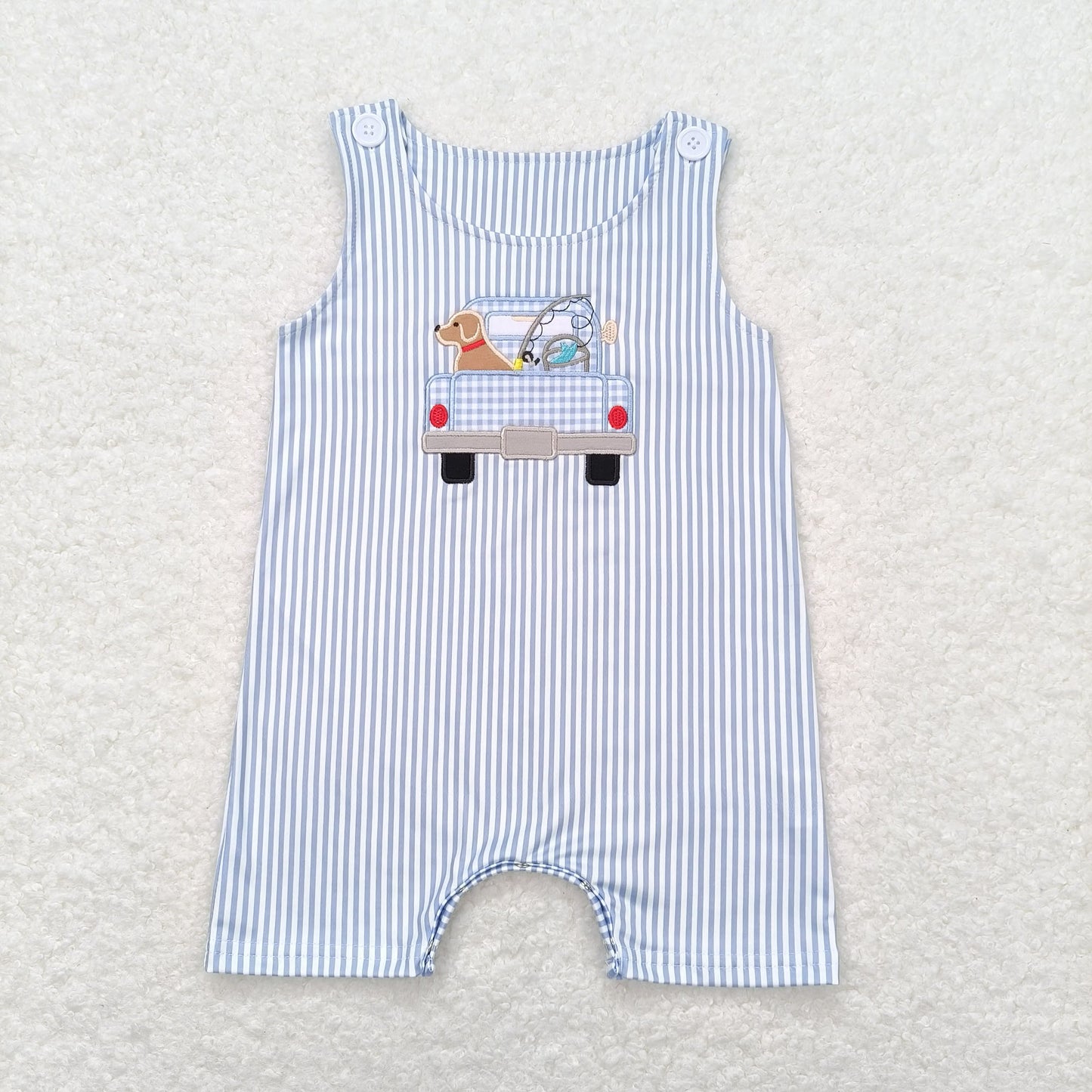 toddle boy  embroidery fishing romper