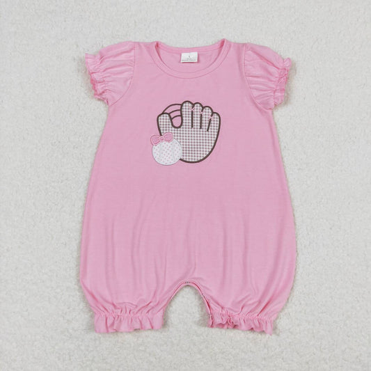 toddle baby girls pink  embroidery baseball romper