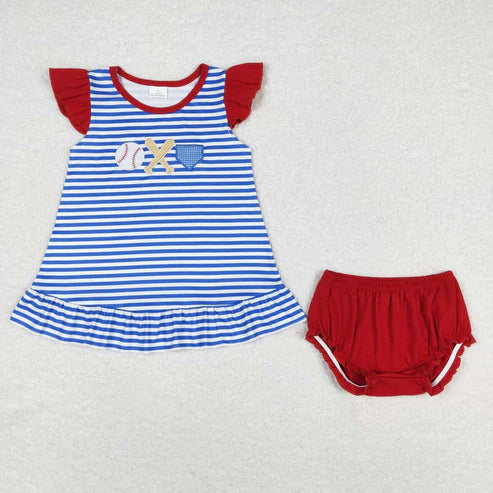 sister brother embroidery baseball print shirt red shorts matching outfit