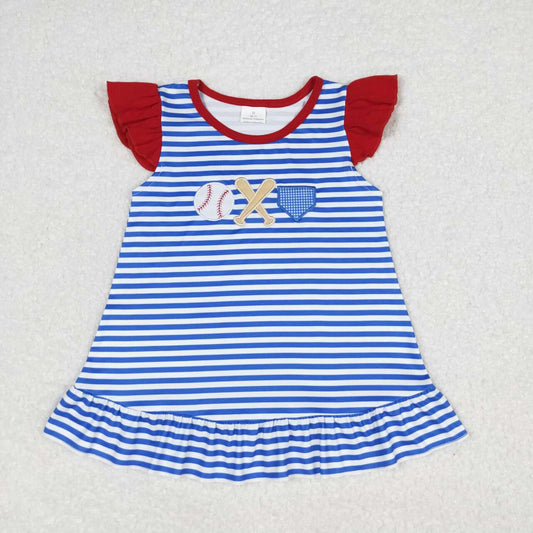 toddle baby girls blue stripes embroidery baseball shirt
