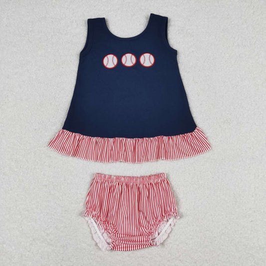 toddle baby girls embroidery baseball bummie set