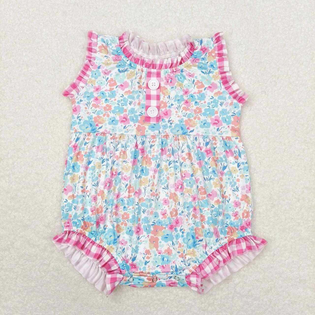 flower girls pink gingham boutique romper