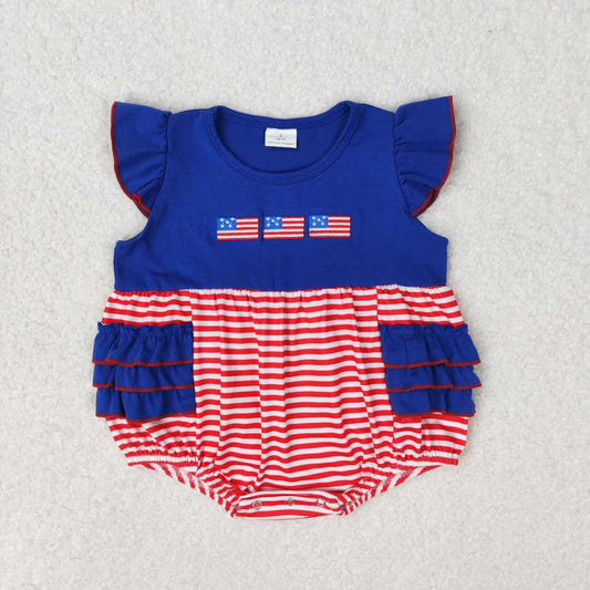 toddle girls embroidery American flag july 4th  romper