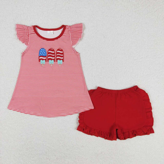 wholesale girls embroidery Popsicle july 4th outfit