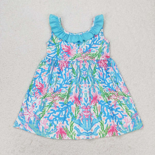 wholesale baby girls blue floral boutique dress