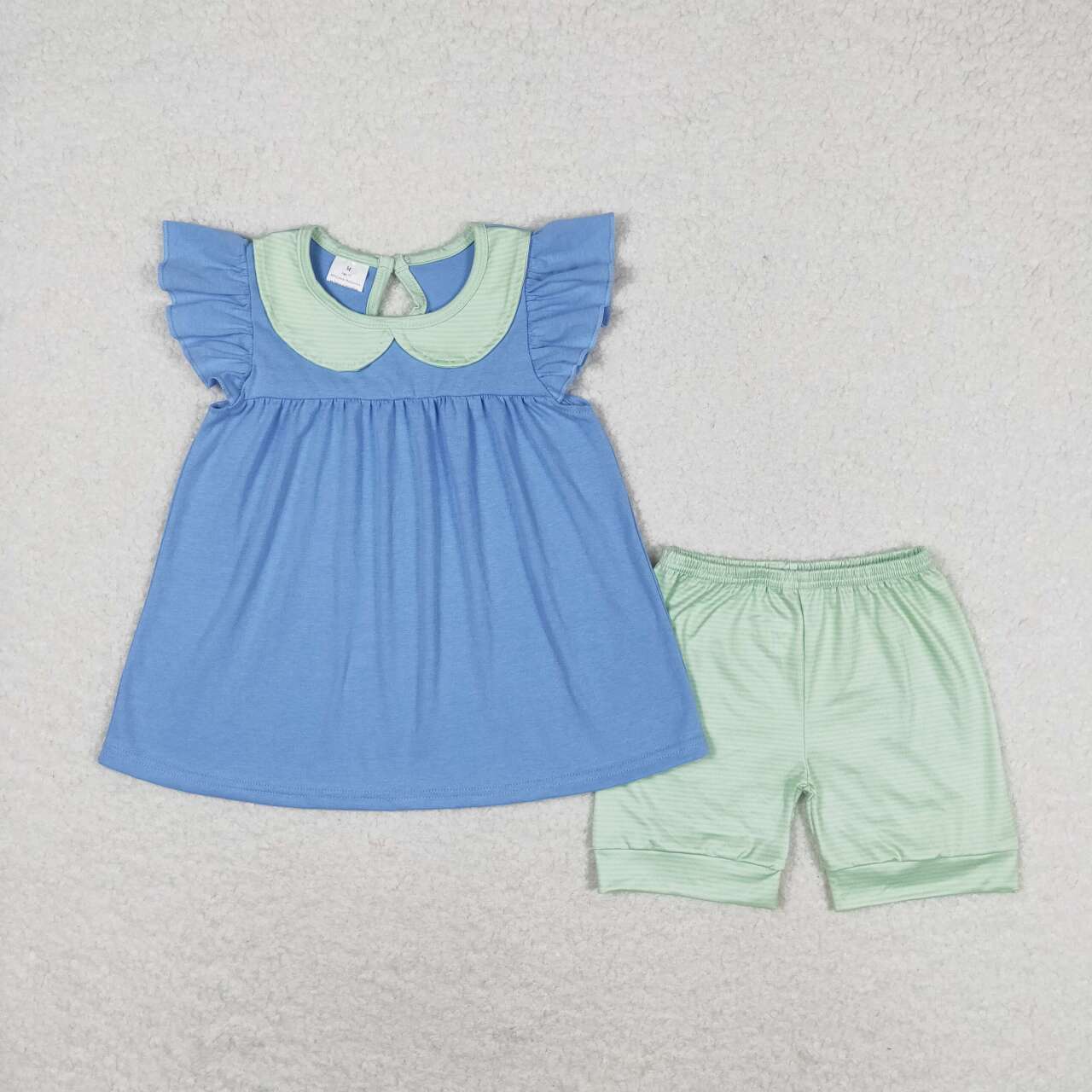 infant toddle girls blue shirt green shorts summer outfit